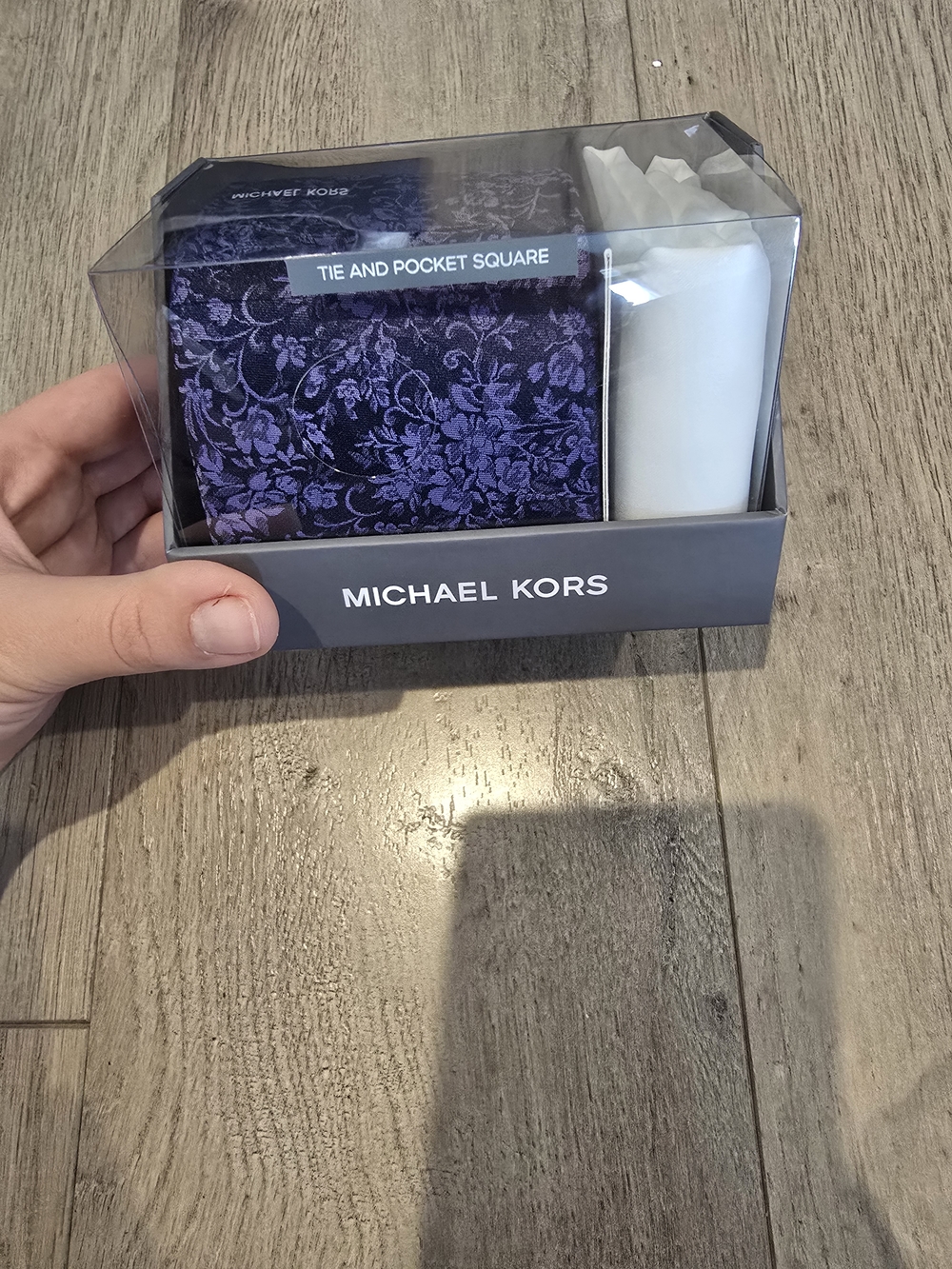 Michael Kors Purple Floral Tie with White Pocket Square